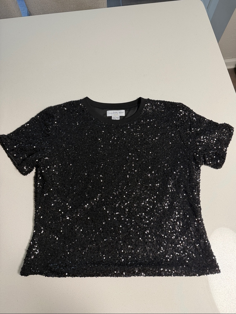 Never Fully Dressed Black Sequin Short Sleeve Tee